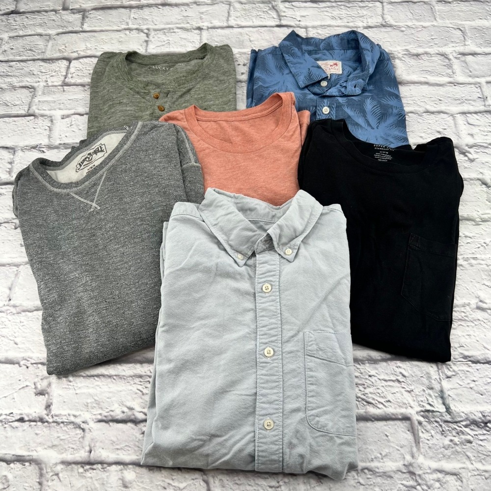 Mens American Eagle Lucky Brand Shirt Lot 6pc Medium Button Up Henley Tee KS-G1 - Picture 2 of 8